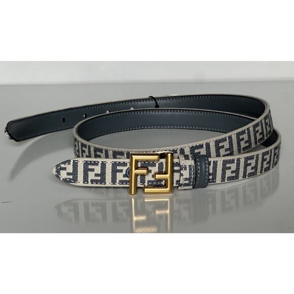 Fendi FF Gold Buckle Reversible Slim Gray Belt 85/34 Italy 8C0719 NWT $550 - Picture 1 of 8
